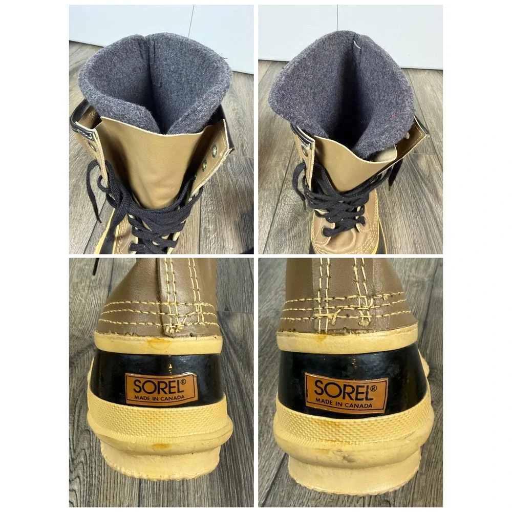 Sorel Vintage Caribou Pac Boots Tan Black Size 12 Winter Snow Waterproof Mens